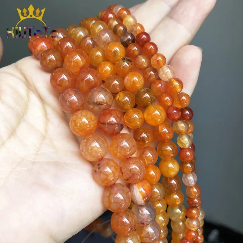 Natural Orange Red Dragon Beads Round.