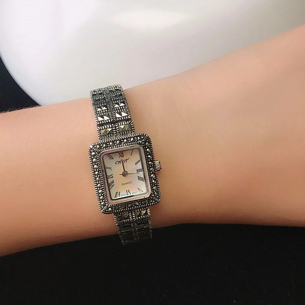 Silver Jewelry Woman Bracelet Watch Thai silver Retro Tungsten Diamond Watch Ladies New Silver Bracelet High Quality Giftt