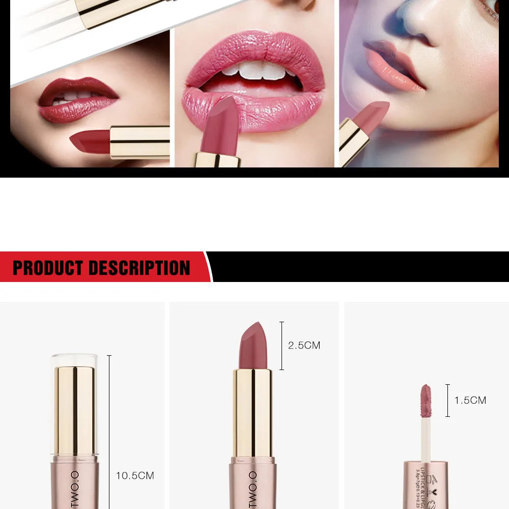 2 in 1 Matte Lipstick Lip Gloss Cosmetics Waterproof Pintalabios.