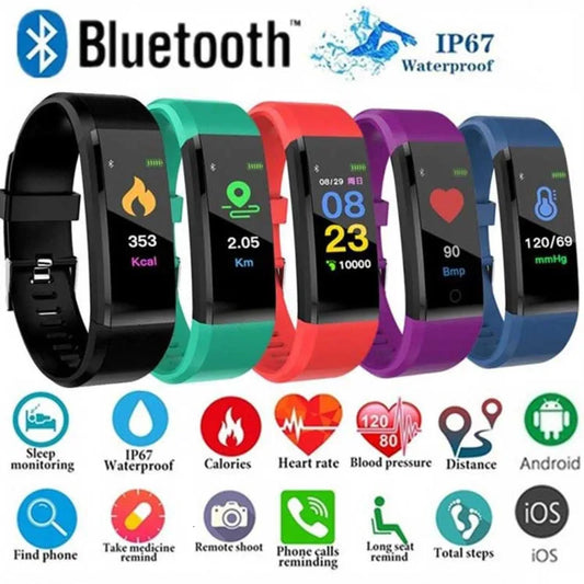 KLW Smart Watch 2021 Health Bracelet 115Plus  Strap Heart Rate Blood Pressure  Band 5 Fitness Tracker Bluetooth Wristband