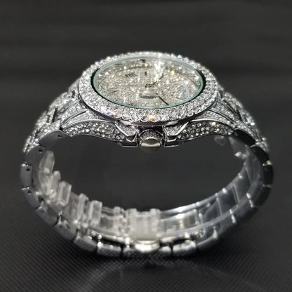 MISSFOX Diamond Mens Watches Luxury Silver.