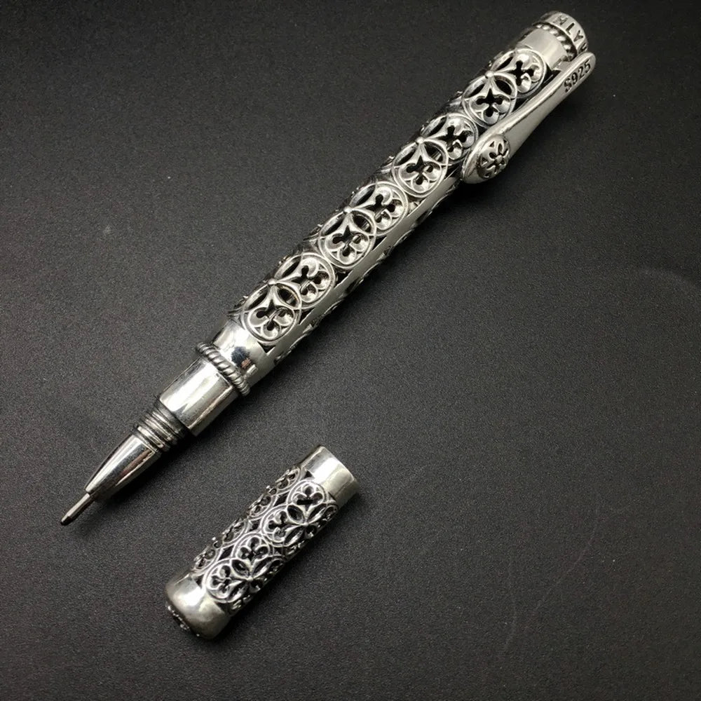 BOCAI S925silver ballpoint pen Man and Woman vintage and elegant S925 silver hollow carved, business signature pen high quality