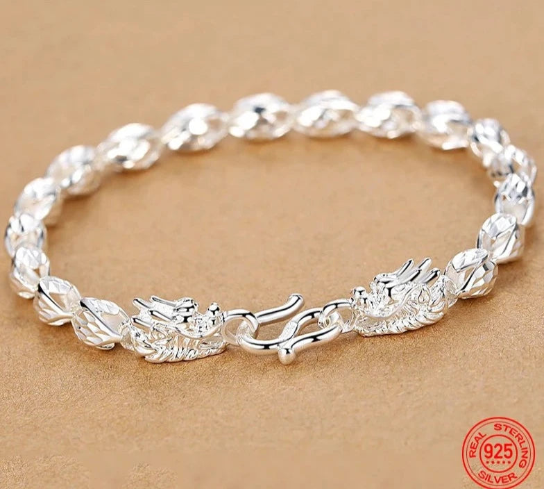 Silver Dragon Bracelet Chain For Men.