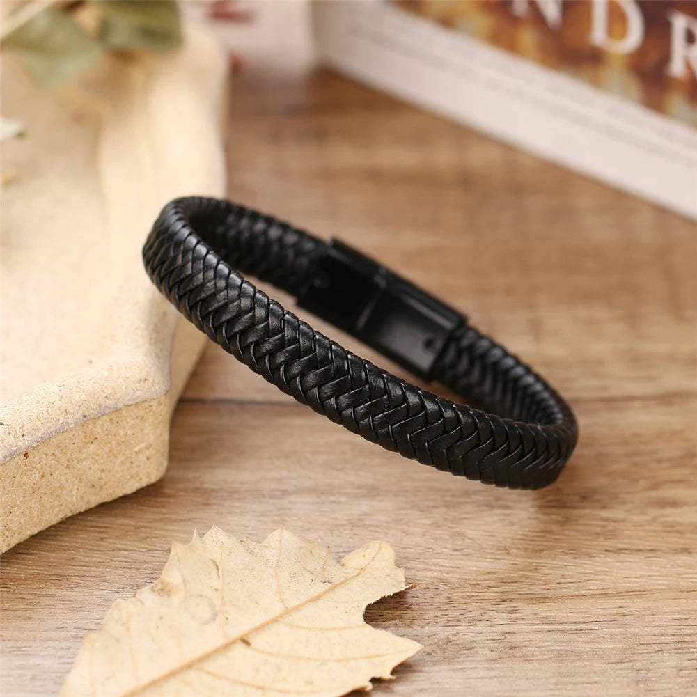 Vintage handmade leather bracelet with magnetic clasp.