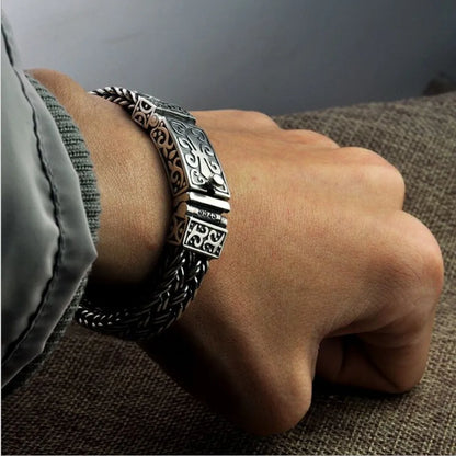 New Real Solid S925 Pure Silver Bracelet for Man Personality Woven Bracelet Domineering  Retro Fashion Holiday Gifts