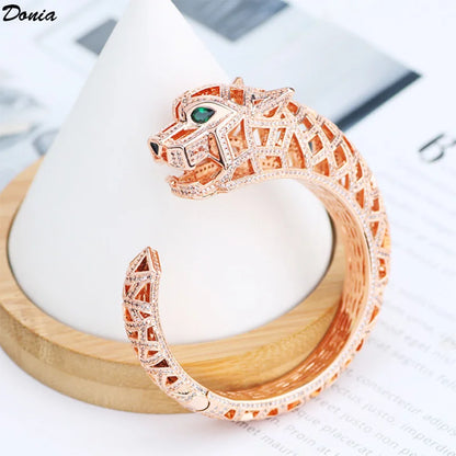 Donia Jewelry Fashion domineering exaggerated leopard hollow bracelet micro-inlaid AAA zircon bracelet unisex open bracelet