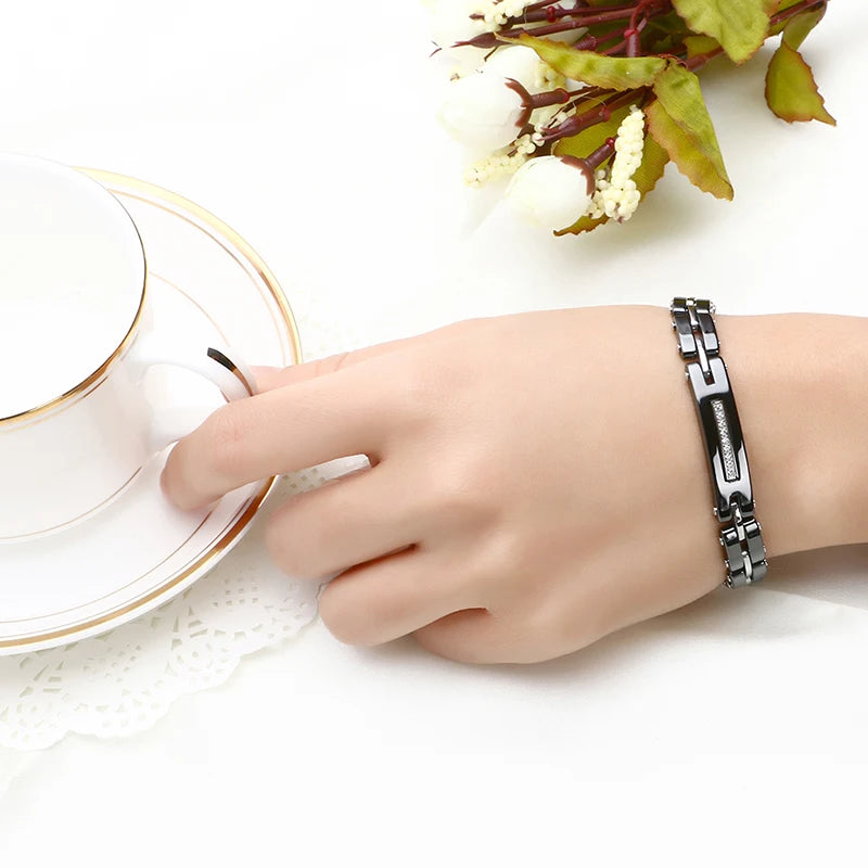 8MM Width New Ceramic Bracelets With Bling Rhinestone Good Quality Black White Ceramic Women Bracelet With Watch Chain For Women