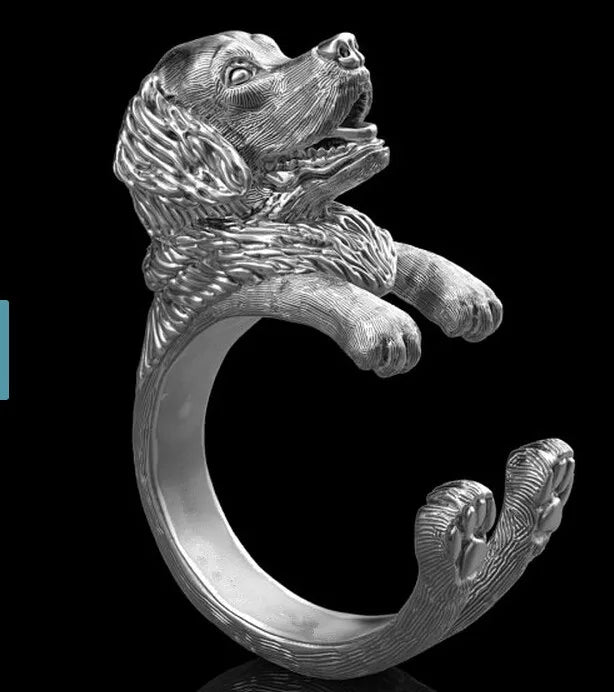 Cartoon Golden Retriever ring for pet lovers.