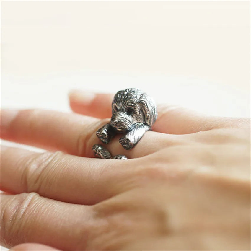 Handmade adjustable Poodle Ring cute dog.