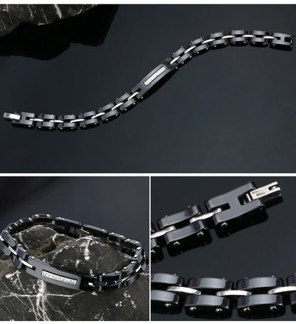 8MM Width New Ceramic Bracelets With Bling Rhinestone Good Quality Black White Ceramic Women Bracelet With Watch Chain For Women