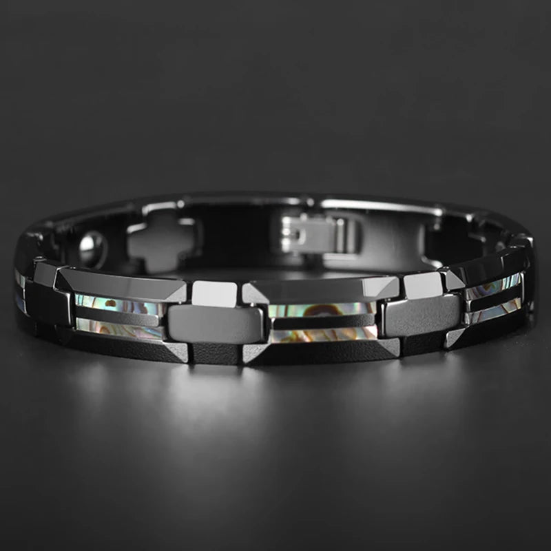 Good For Health Magnetic Bracelet Men Luxury Black Ceramic Natural Shell Tungsten Bracelets For Women Religious Cross Jewellery