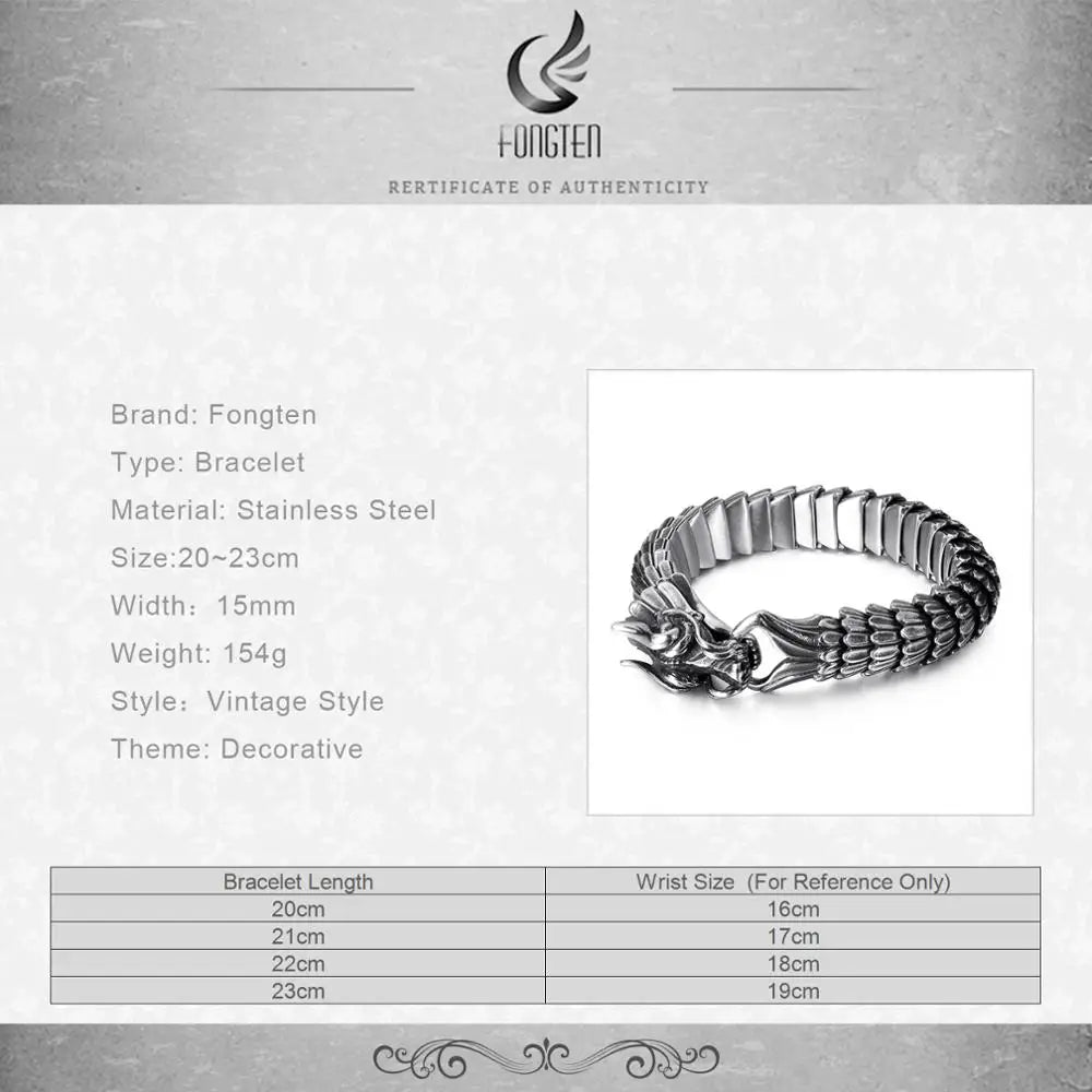 Fongten Dragon Link Chain Bracelet Men Biker Viking Stainless Steel Punk Mens Old Metal Vintage Bangles Jewelry Gift 2020