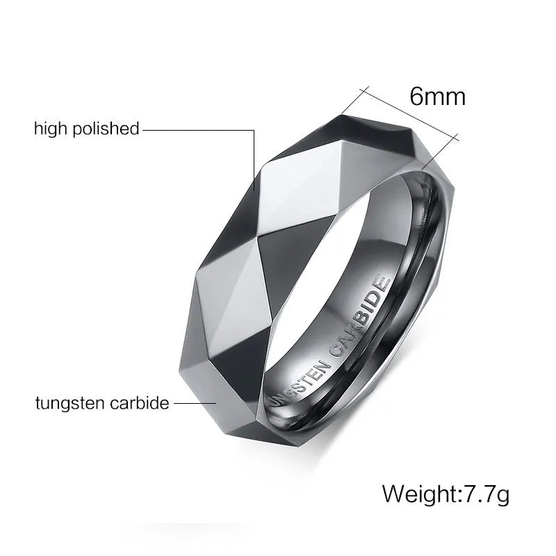 Tungsten Carbide Silver Color Multi-Faceted.