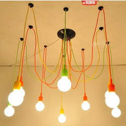 Multicolor diffusing light long spider chandelier.