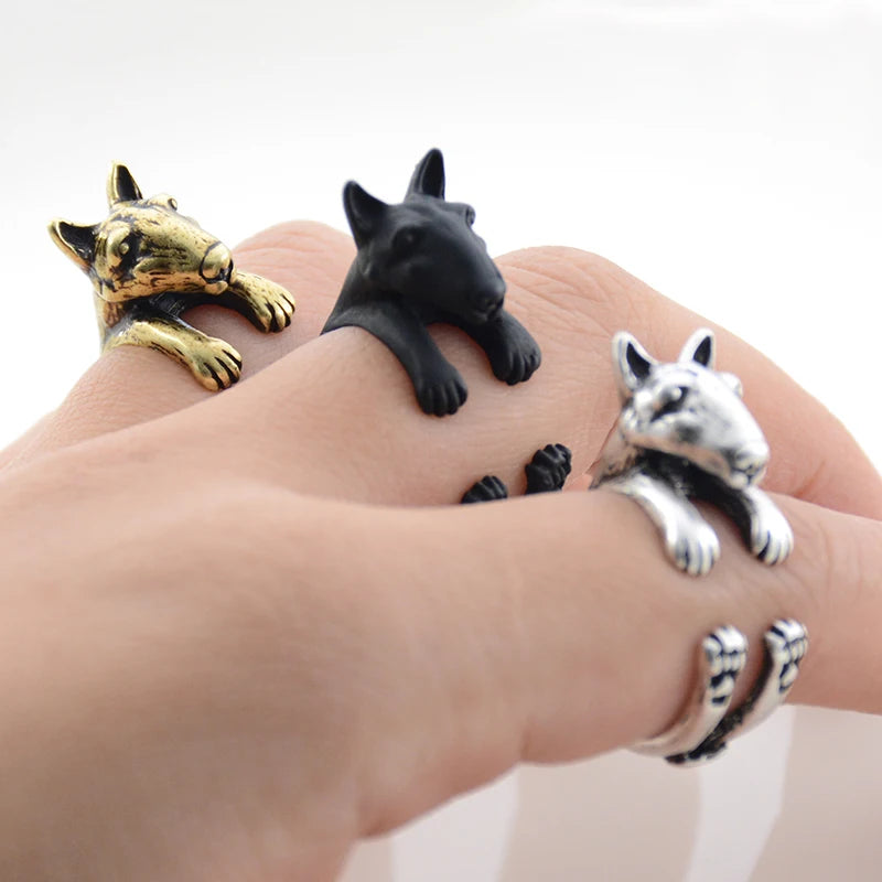 Vintage 3D Bull Terrier Anel Love Ring.