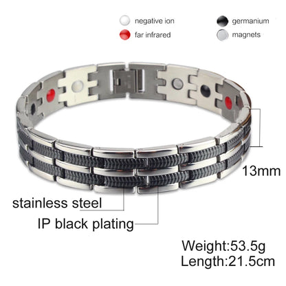 Vinterly Mens Chain Link Bracelet Wheat Black Stainless Steel Health Energy Germanium Magnetic Bracelets Bangles For Men Jewelry