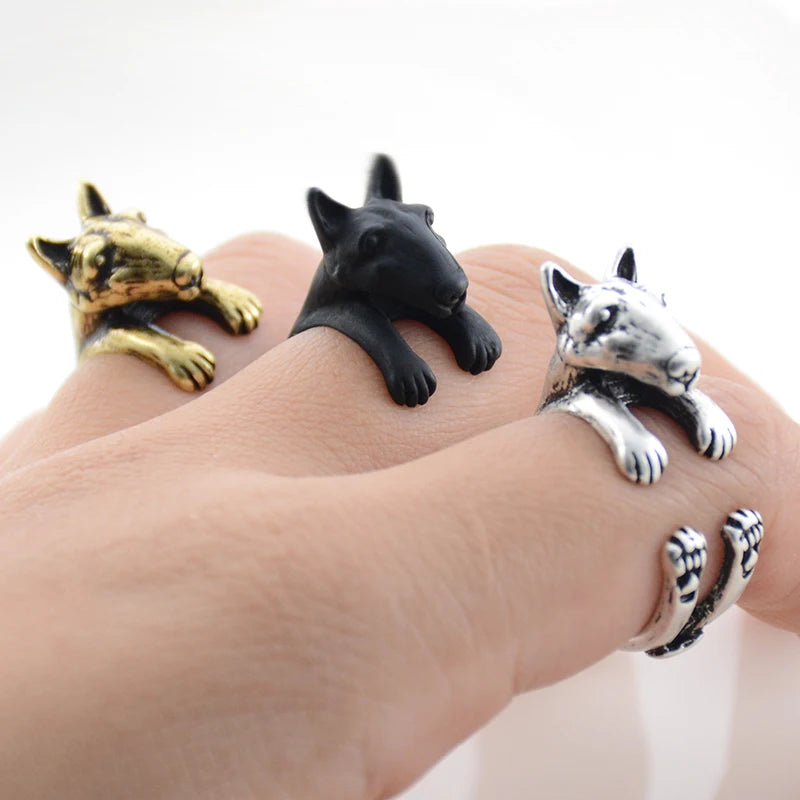 Vintage 3D Bull Terrier Anel Love Ring.