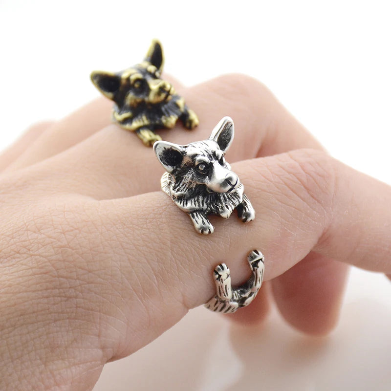 Antique Welsh Corgi Dog Couple Ring