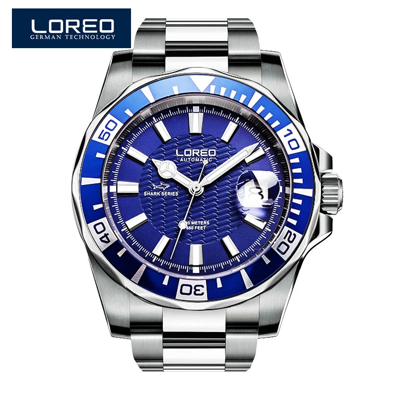 Diving Mens Watches Top Luxury Brand LOREO New Stainless Steel.