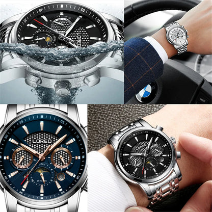 LOREO Men Watch Date Moon Phase Luminous Automatic.