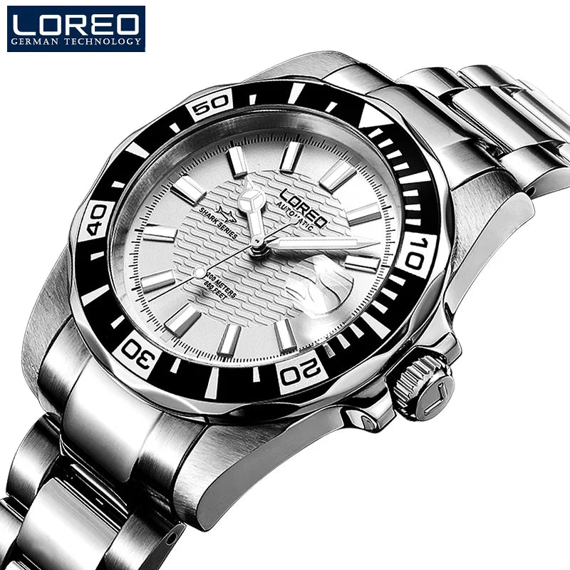 Diving Mens Watches Top Luxury Brand LOREO New Stainless Steel.