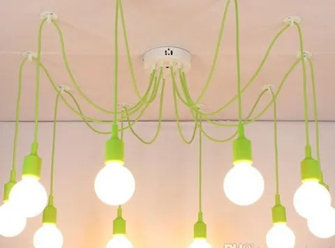 Multicolor diffusing light long spider chandelier.