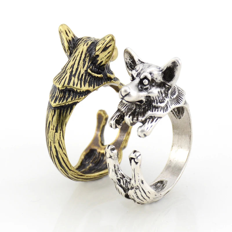 Antique Welsh Corgi Dog Couple Ring