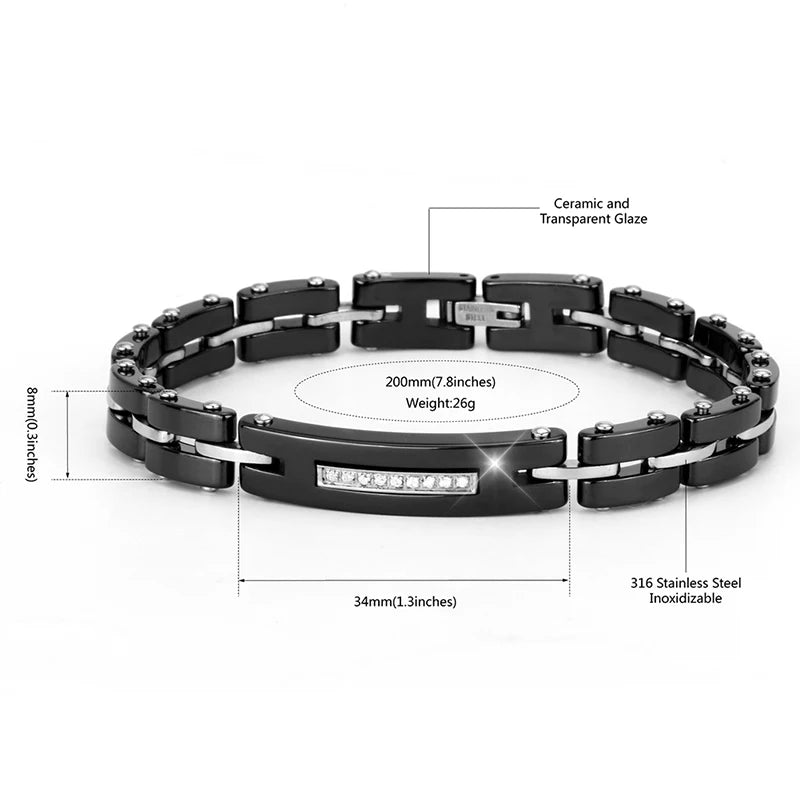 8MM Width New Ceramic Bracelets With Bling Rhinestone Good Quality Black White Ceramic Women Bracelet With Watch Chain For Women