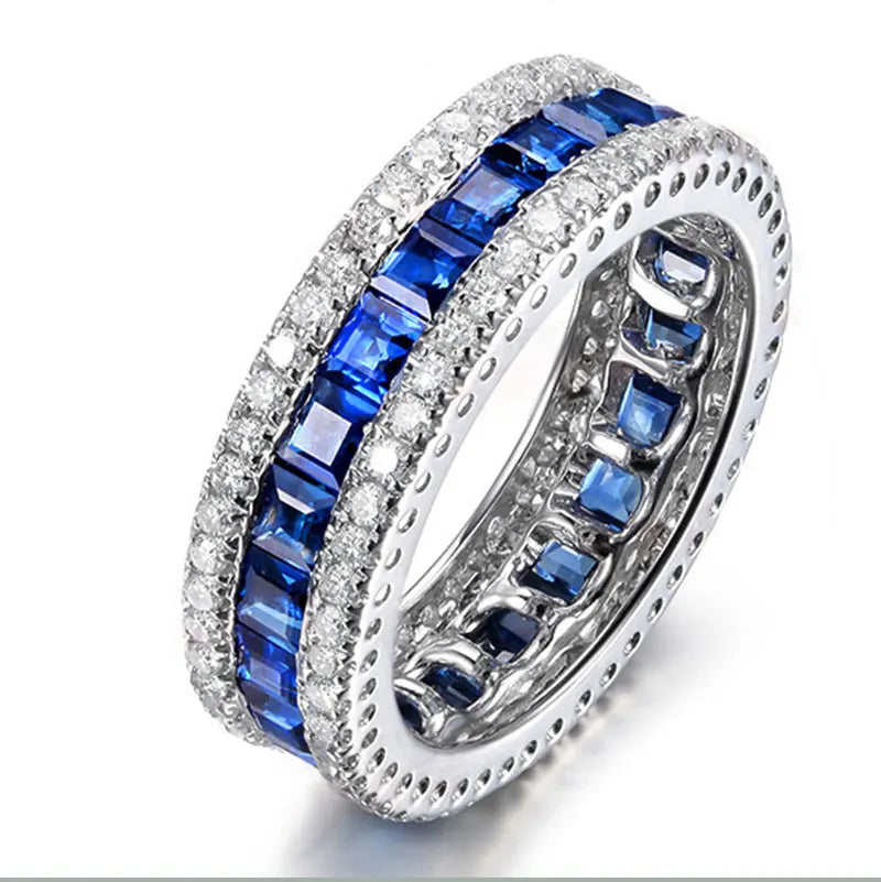 Silver Vintage Round Band Ring with Blue.