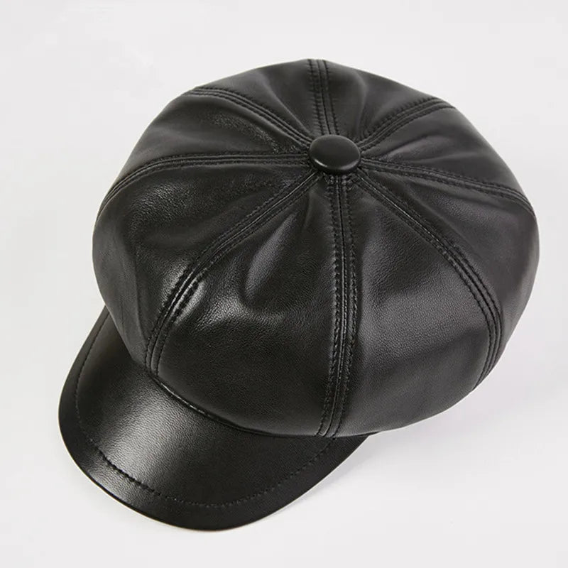 Women's Sheepskin Leather Newsboy Caps