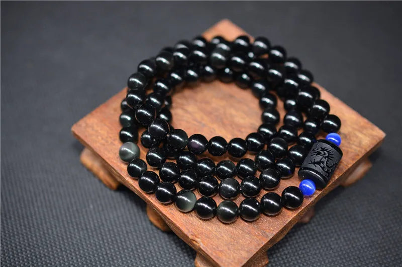 Dragon Phoenix Bracelet Black Obsidian Stone Bead Bracelet For Women Men Transport Lucky Jade Jewelry