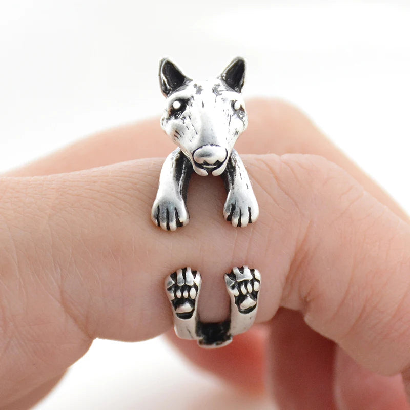 Vintage 3D Bull Terrier Anel Love Ring.