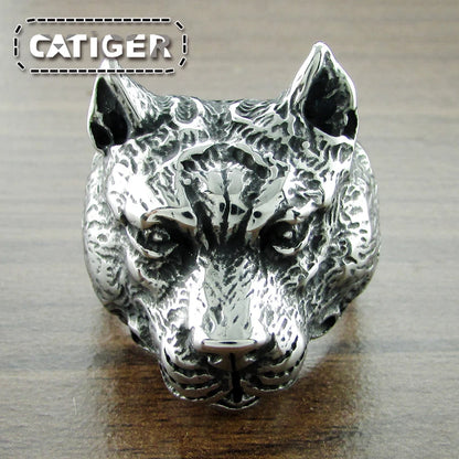 Punk Stainless Steel Animal Pit Dog Ring