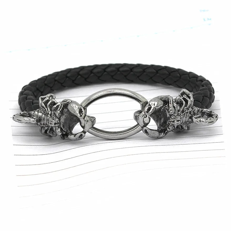 Leather Silver Men Bracelet Titanium Fashion