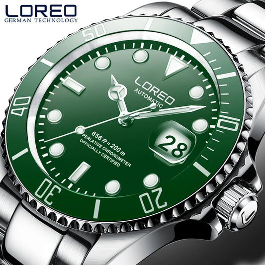 LOREO New 200M Waterproof Mens Sport Watch Luxury brand.