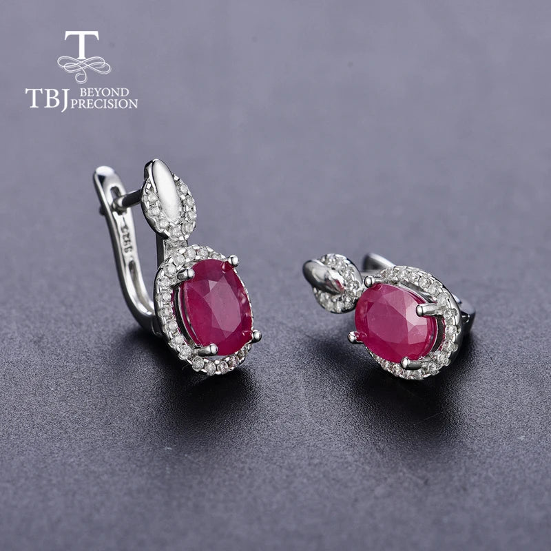 TBJ,Classic design africa ruby clasp earring natural precious gemstone 925 sterling silver jewelry for women lady nice gift