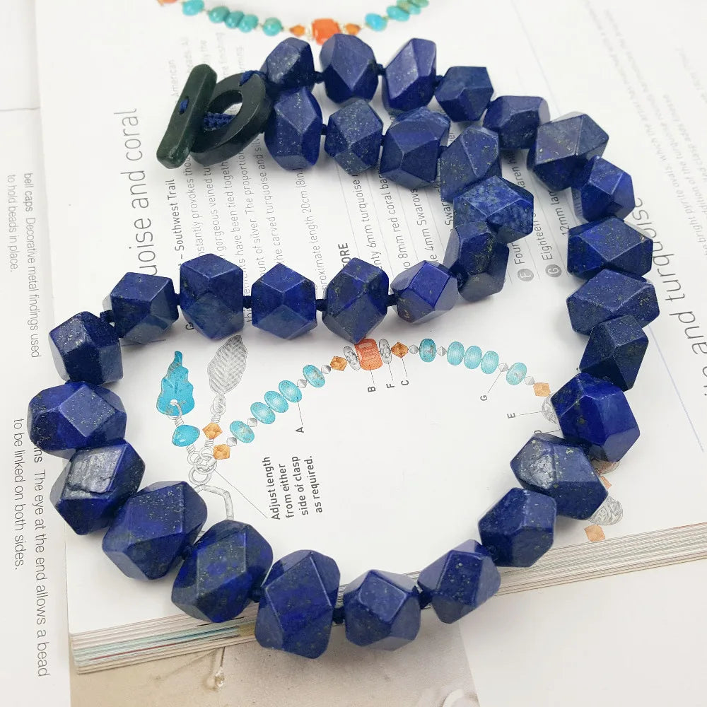 LiiJi Unique Natural Lapis Lazuli Faceted Hand Cut Beads 12x16mm Toggle Clasp Necklace 19''