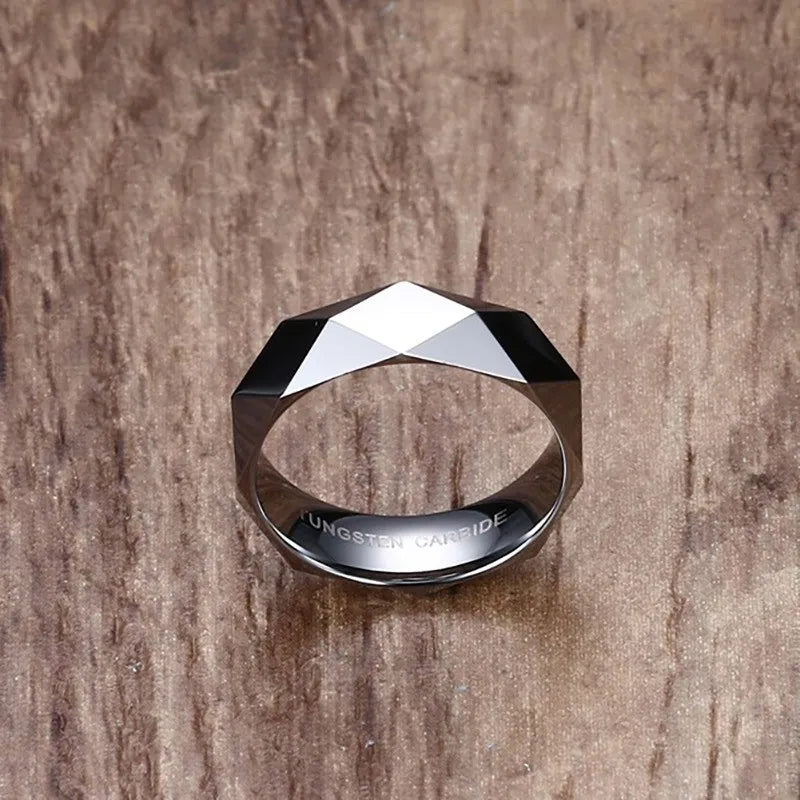 Tungsten Carbide Silver Color Multi-Faceted.