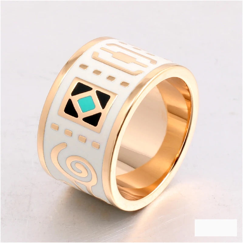 The New High-end Retro Classic Stainless Steel Ring Black Rings for Women Clothing jewelery Enamel Ring Wholesale