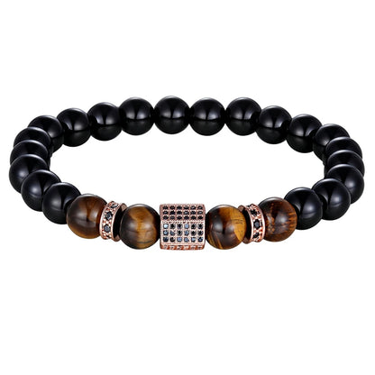 XQNI Matte Onyx Stone&amp;Tiger Eye Combination Stitching with Cubic Zircon Hand Jewelry Beads Bracelet Elastic Stretch Men Bracelet