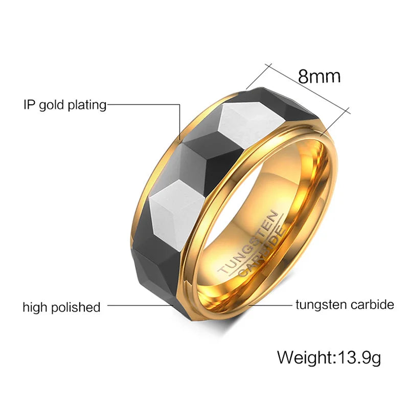 Tungsten Men Ring Wedding Male Jewelry Gold Color.