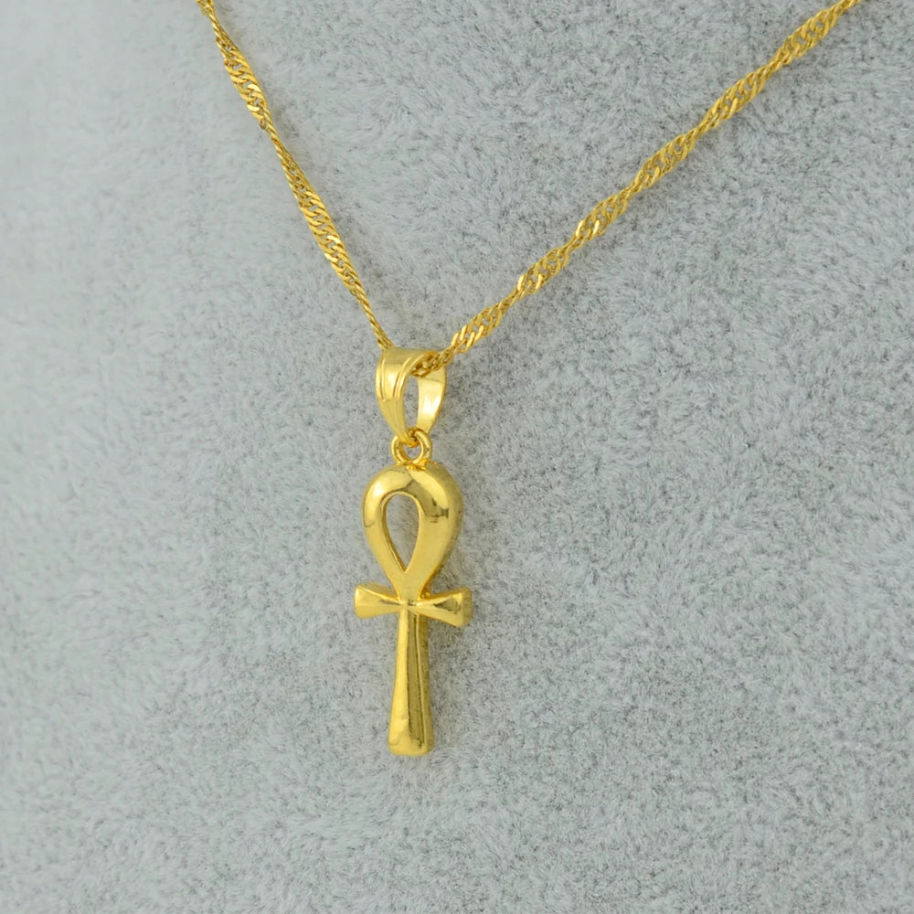 Ankh Pendant Necklace Gold Color Egyptian.