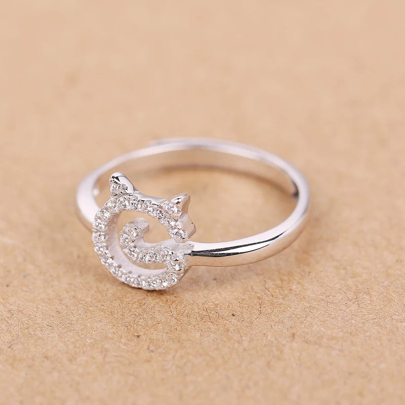 women rings silver 925 ring cat fashion jewelry.