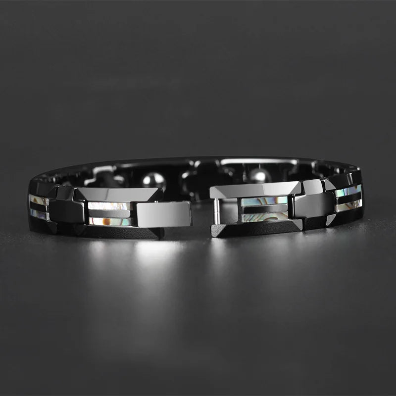 Good For Health Magnetic Bracelet Men Luxury Black Ceramic Natural Shell Tungsten Bracelets For Women Religious Cross Jewellery