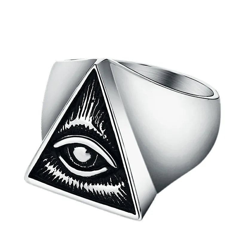 Valily jewelry Men's ring Egyptian Eye of Horus Ra Udjat gold color stainless steel Punk Illuminati pyramid Eye Ring For Men