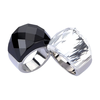 Stainless Steel Black &amp; White Brand Design Delicate Shiny Big Crystal Stone Engagement Rings Trendy  Party Jewelry for Women