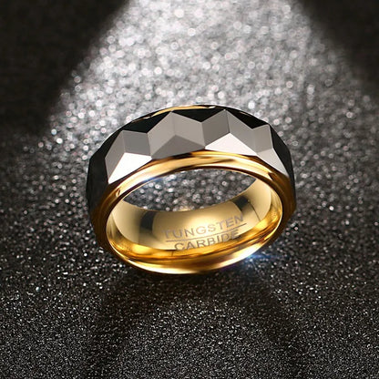 Tungsten Men Ring Wedding Male Jewelry Gold Color.