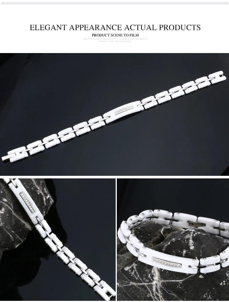 8MM Width New Ceramic Bracelets With Bling Rhinestone Good Quality Black White Ceramic Women Bracelet With Watch Chain For Women