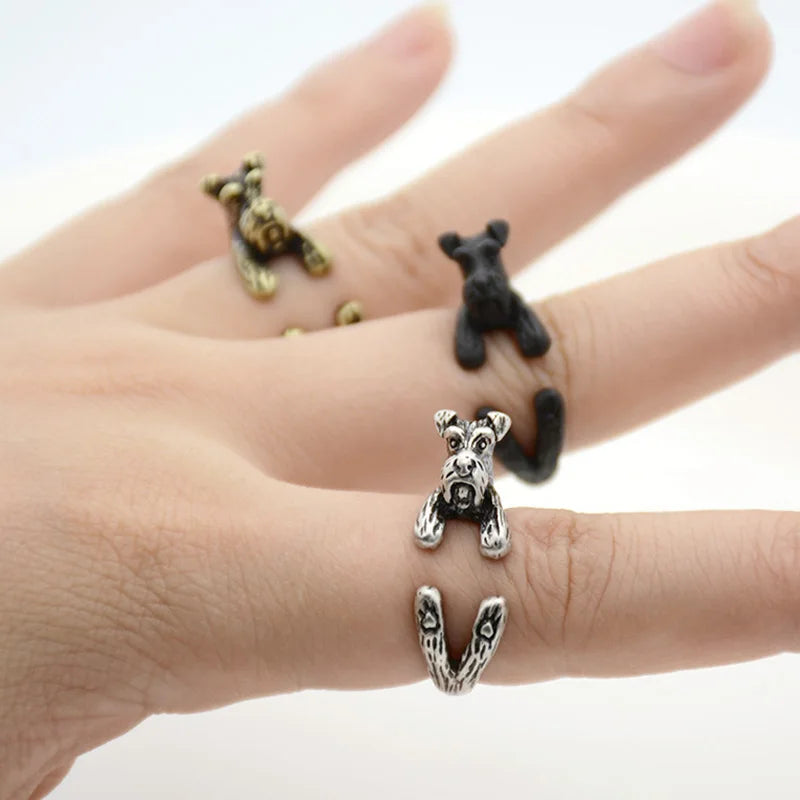 Retro Dog Puppy Wrap Rings For Woemn.