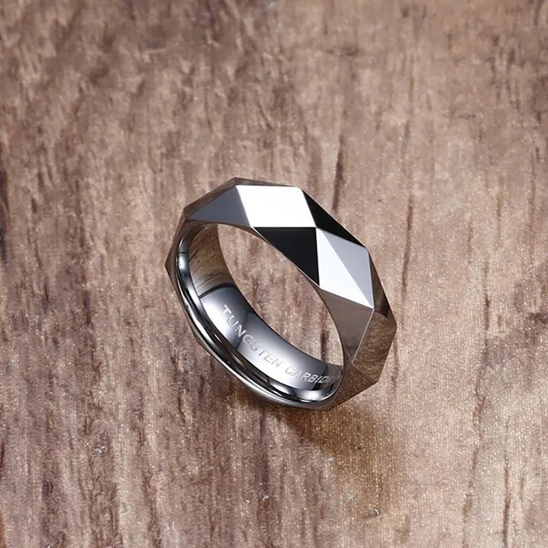 Tungsten Carbide Silver Color Multi-Faceted.